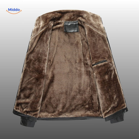 intérieur de la veste en cuir avec doublure en fourrure douce, confort et chaleur assurés
