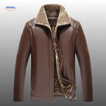 veste en cuir marron avec col en fourrure, vue de face, coloris chaud et style urbain élégant