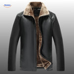 veste en cuir noir avec col en fourrure, vue de face, finitions soignées et design intemporel