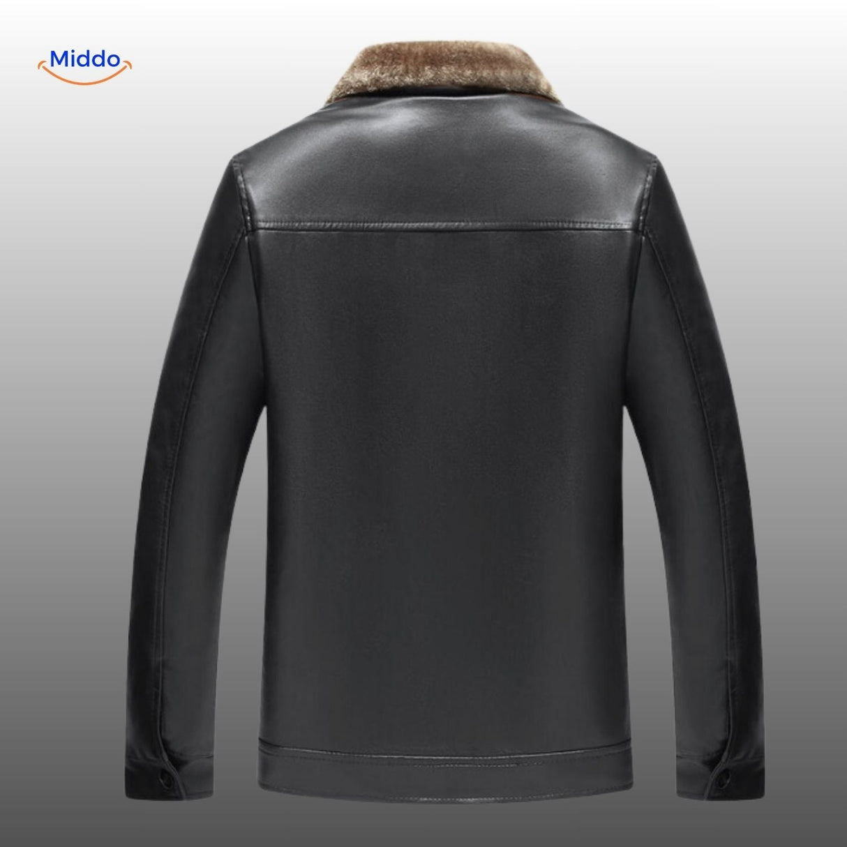 veste en cuir noir vue de dos sur un mannequin, silhouette structurée et coupe premium