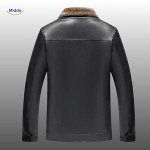 veste en cuir noir vue de dos sur un mannequin, silhouette structurée et coupe premium