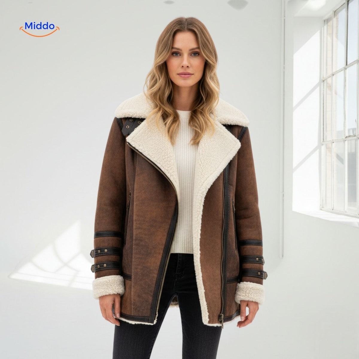 veste fausse fourrure femme style biker luxe, look chaud et élégant en fausse fourrure shearling