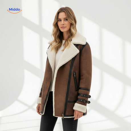 veste fausse fourrure portée en intérieur avec lumière naturelle, look automne stylé