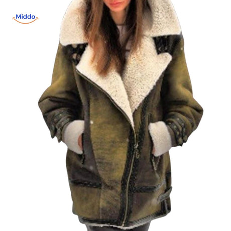 veste fausse fourrure longue femme coloris vert, coupe-vent chaleureux au style élégant