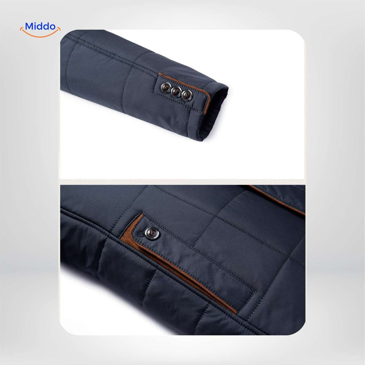 détail de la manche avec boutons et poche sur la veste matelassée col montant