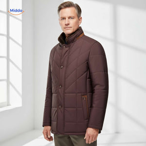 veste matelassée marron col montant avec design soigné, vue de face