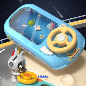 volant de jeu SpaceRacer avec personnage astronaute, vue lifestyle