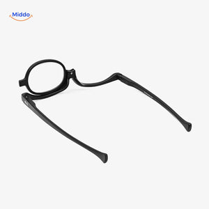 vue de dessus légèrement inclinée montrant la charnière pivotante des lunettes maquillage