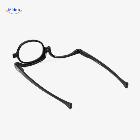 vue de dessus légèrement inclinée montrant la charnière pivotante des lunettes maquillage