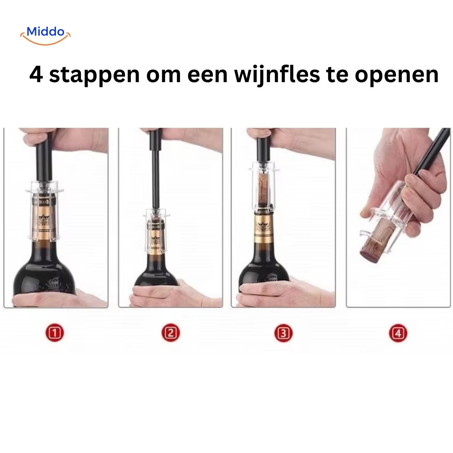 WineEase Opener de vin compacte avec détails de dimensions et de design Middo