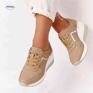 Baskets femme Stridez à semelle rehaussée en mesh, blanc, vue 6