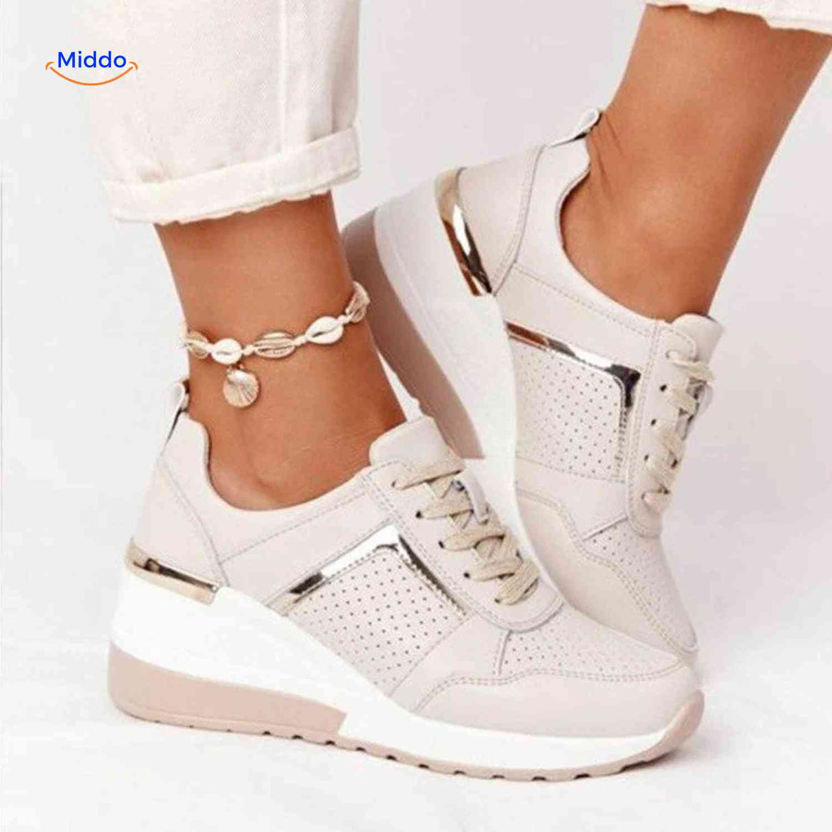 Baskets femme Stridez à semelle rehaussée en mesh, blanc, vue 5