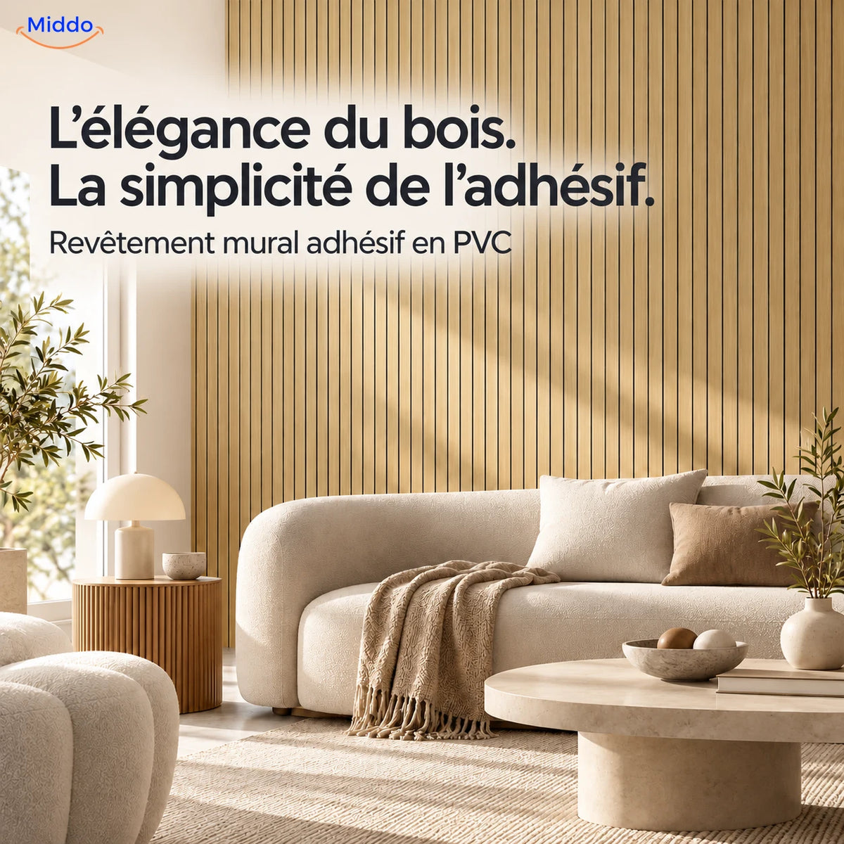 Woodline revêtement mural adhésif en PVC effet bois dans un salon