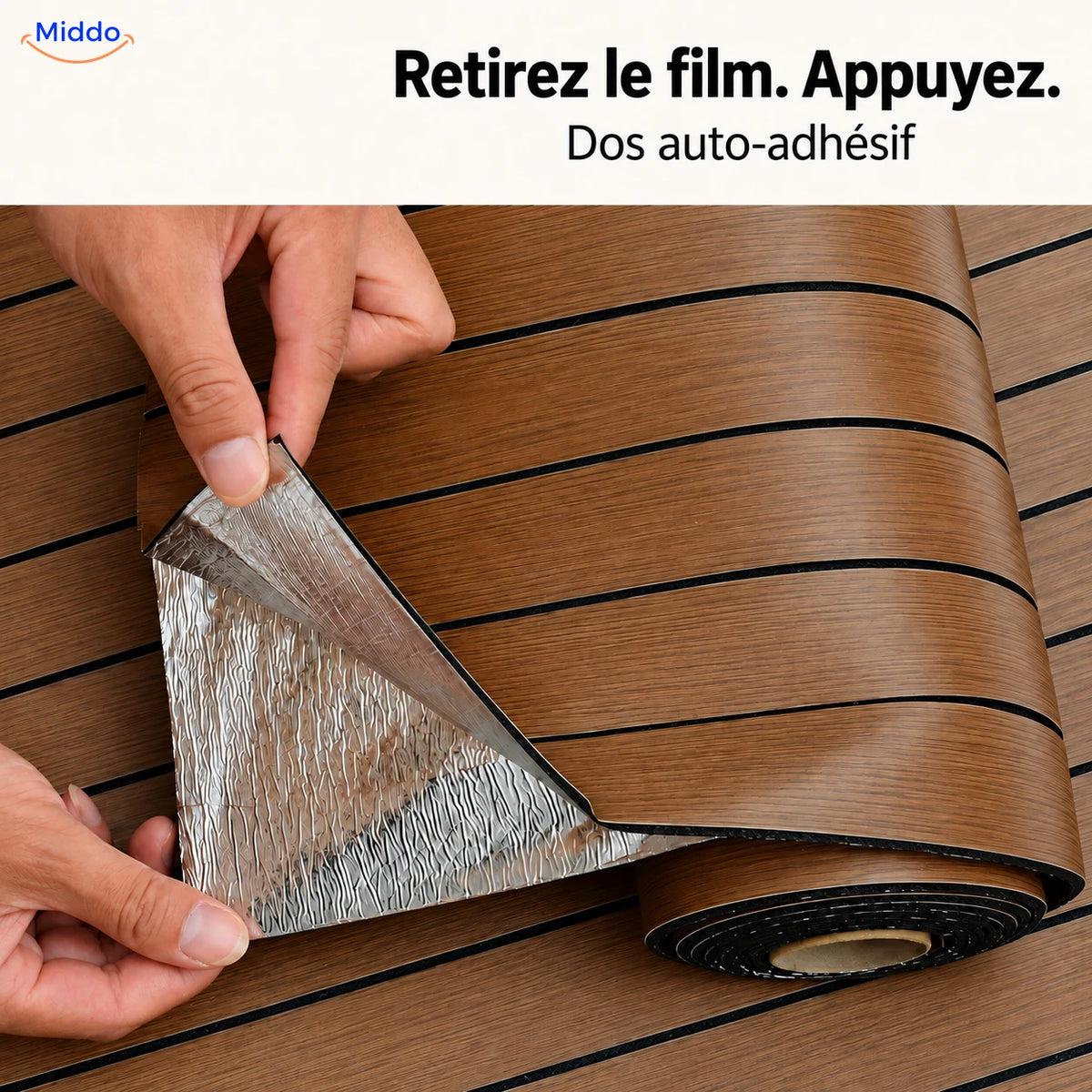 Rouleau Woodline avec film protecteur argenté et dos auto-adhésif