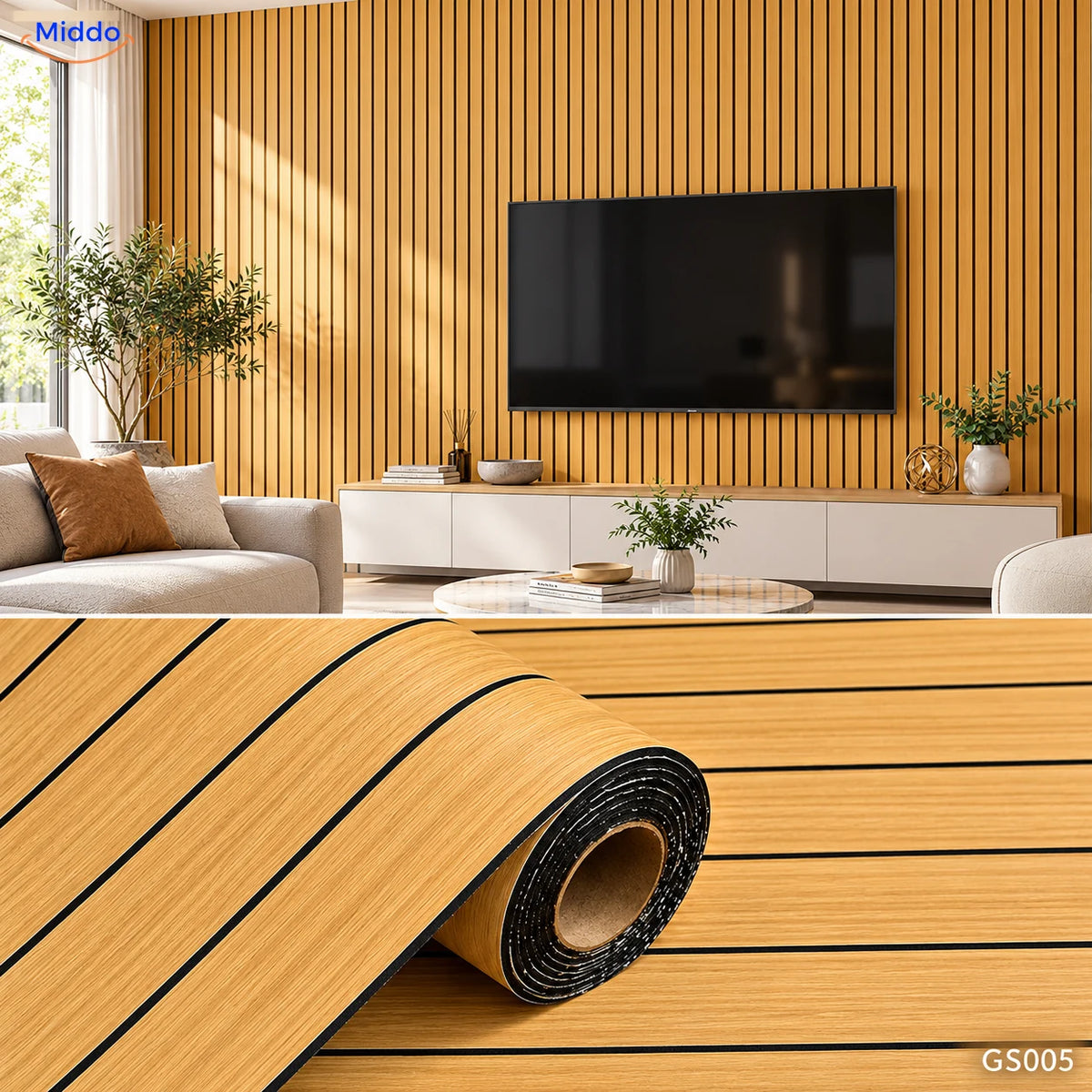 Panneaux muraux autocollants en PVC Woodline – Brun miel – GS005