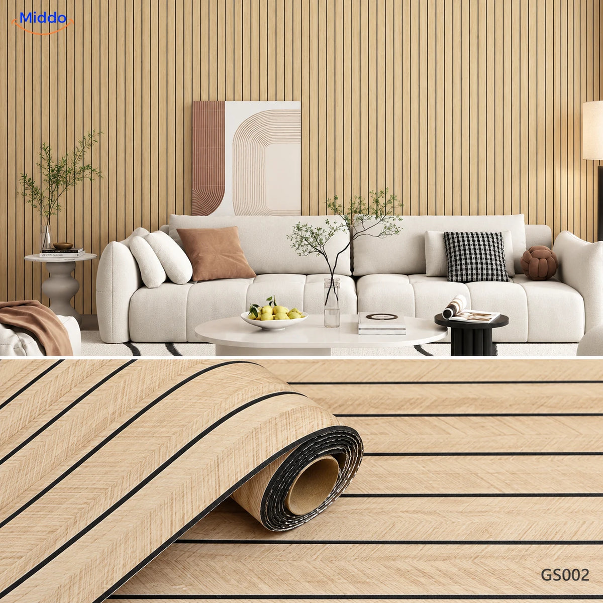 Panneaux muraux autocollants en PVC Woodline – Chêne clair – GS002