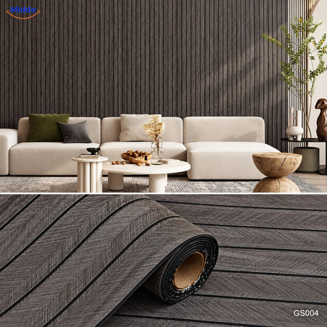 Panneaux muraux autocollants en PVC Woodline – Gris/brun – GS004