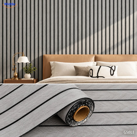 Panneaux muraux autocollants en PVC Woodline – Gris clair – GS003