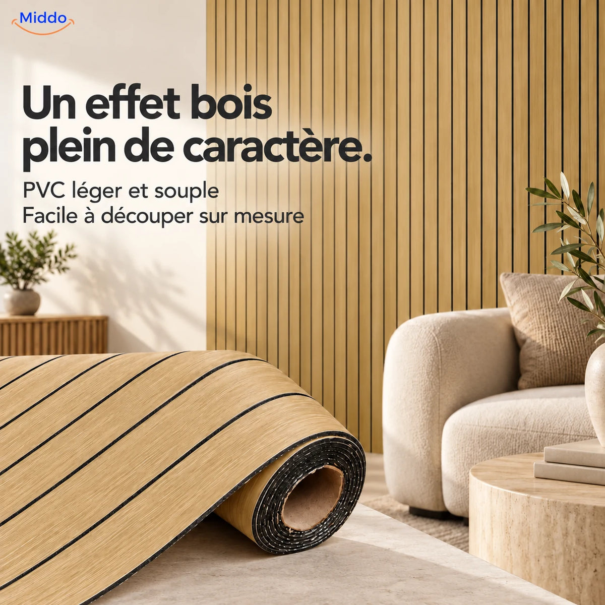 Woodline PVC léger et souple effet bois, facile à découper sur mesure