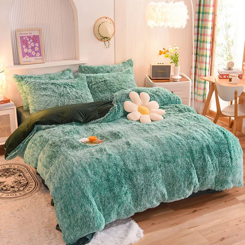 Parure de lit Teddy Fluffy en polaire, Vert d’eau